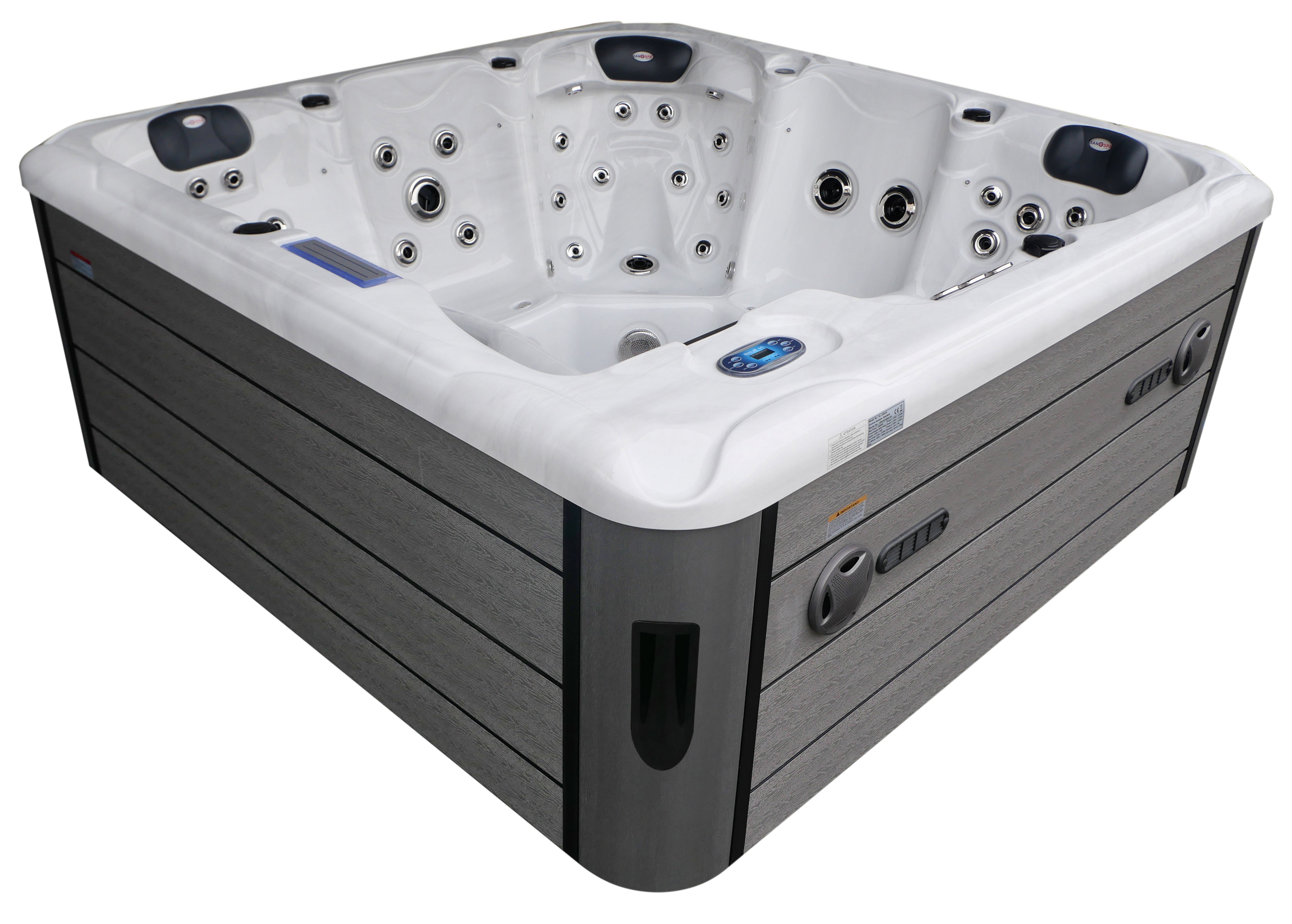 Outdoorwhirlpool HAWAII WHITE MARBLE inkl. Abdeckung und Stiege 220x220x95 cm frostsicher