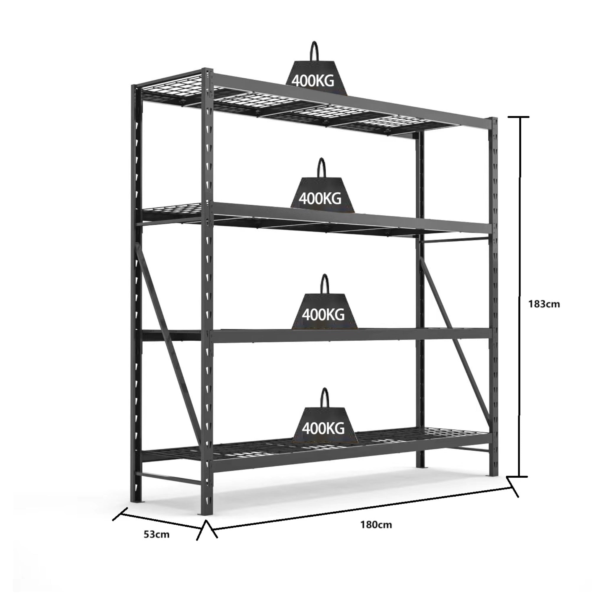 Industrial heavy-duty shelving unit black 180x53x183 cm