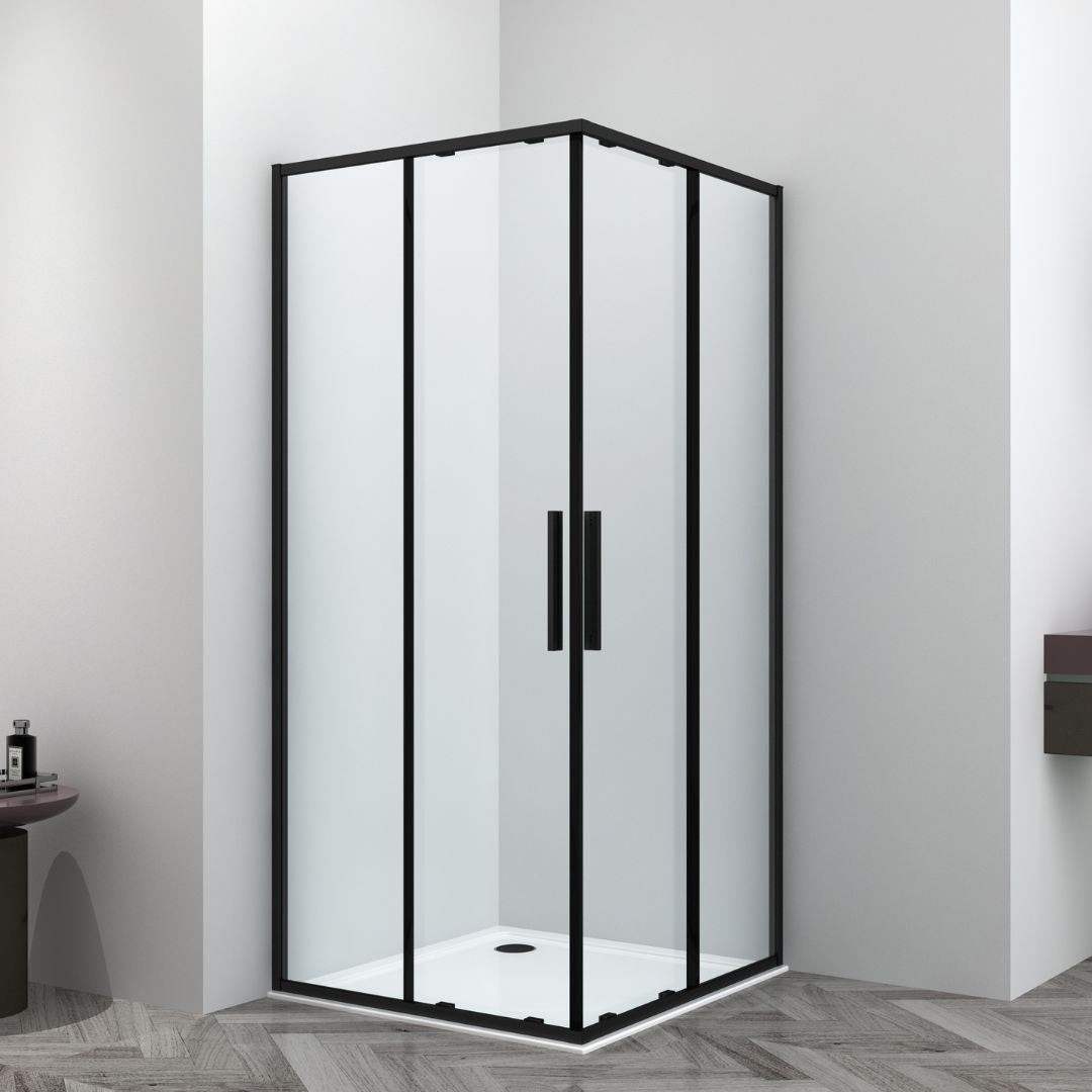 Corner shower sliding door SLIMLINE black Easy-Clean in 5 different sizes