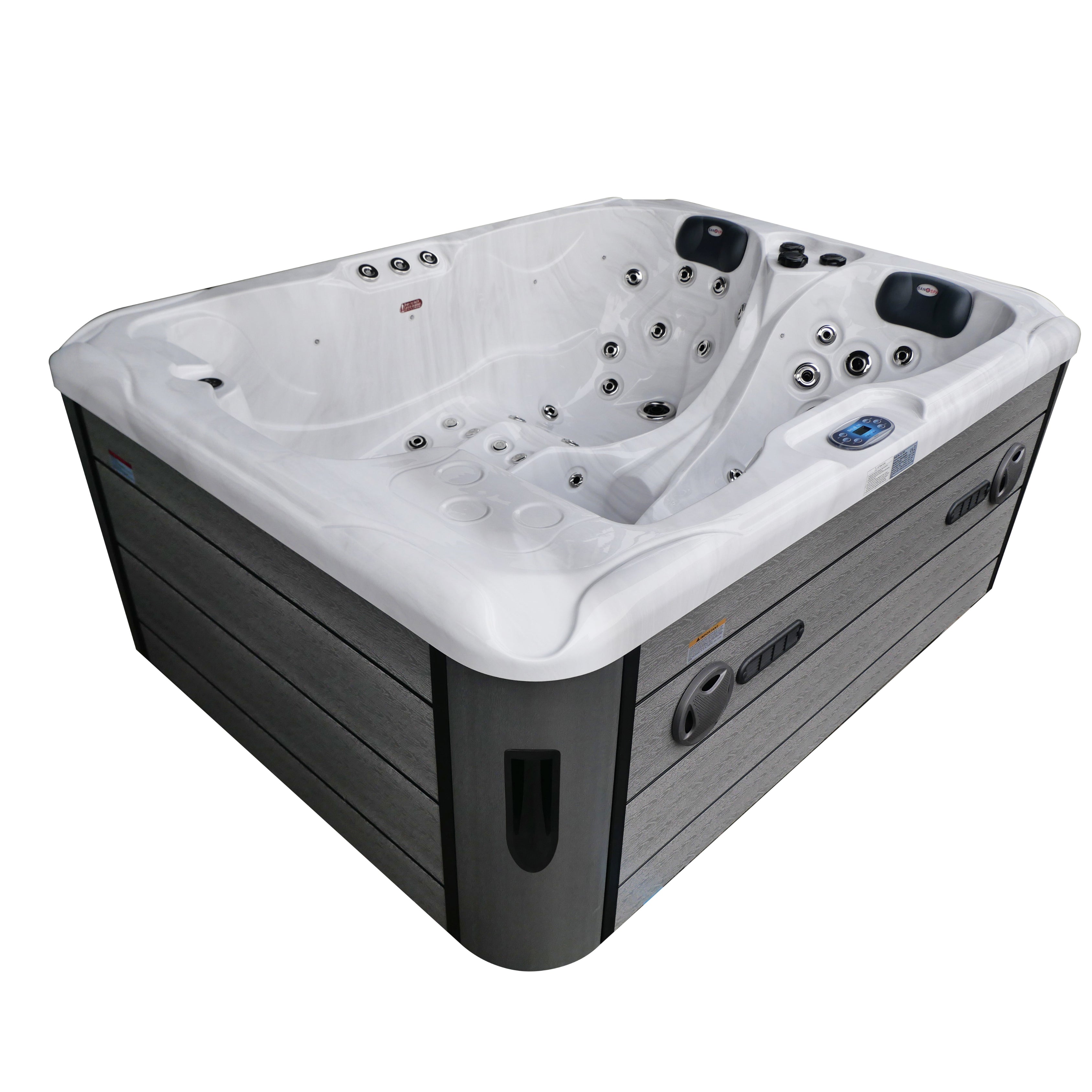 Outdoor Whirlpool MAURITIUS WHITE MARBLE including steps and cover 210x160x90 cm frost-proof