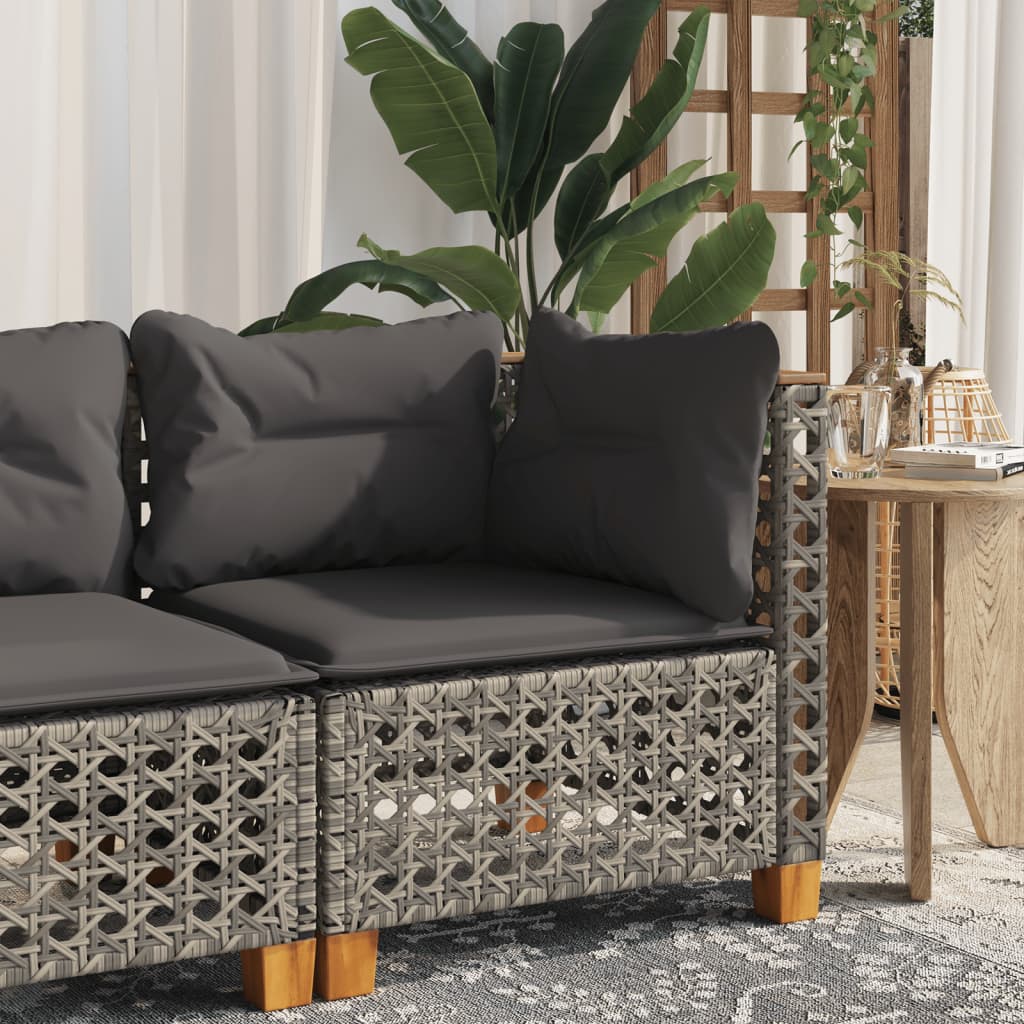 Garten Ecksofa mit Kissen Grau Poly Rattan