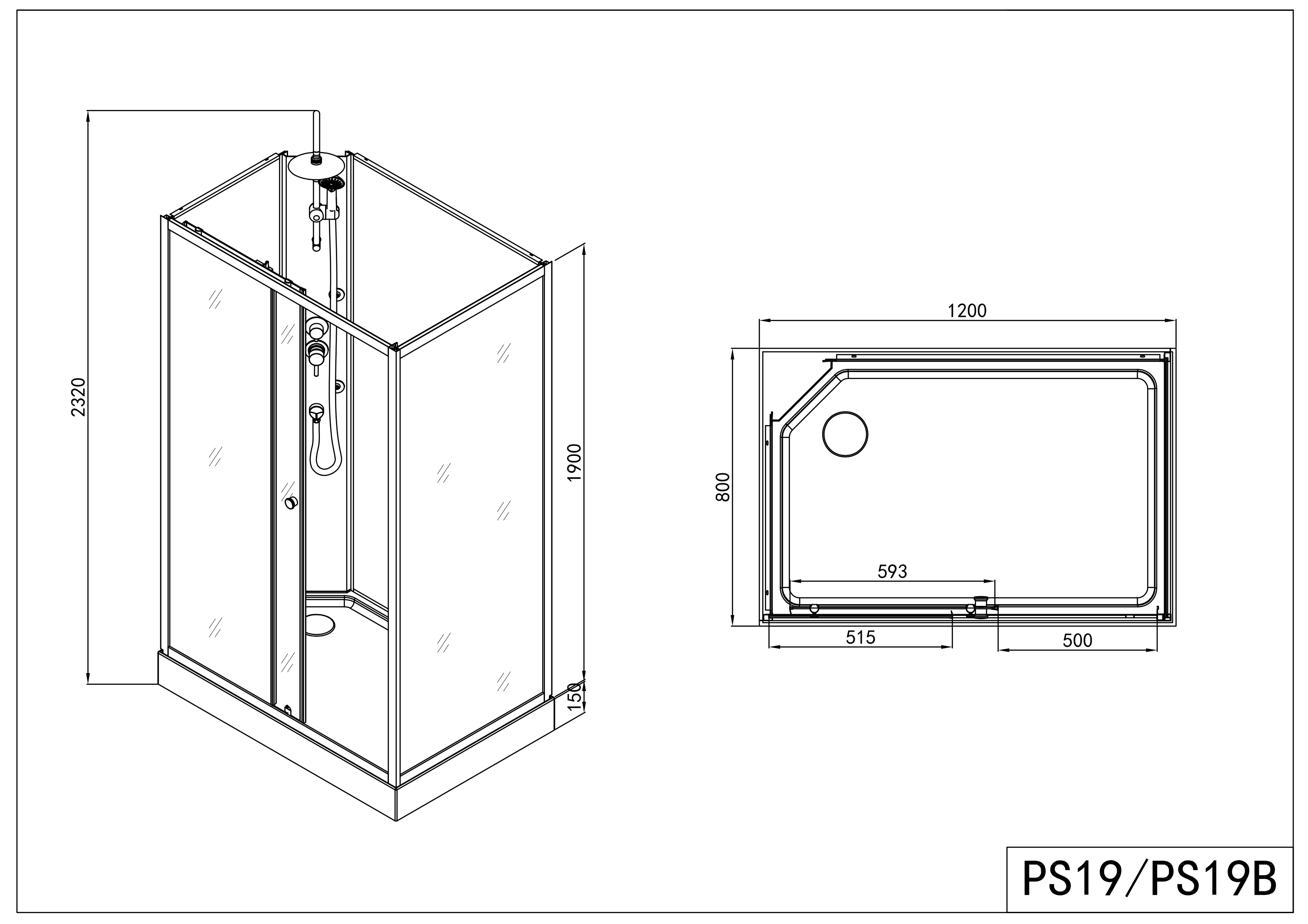 Complete shower cubicle VIVA 1 120x80x225 cm