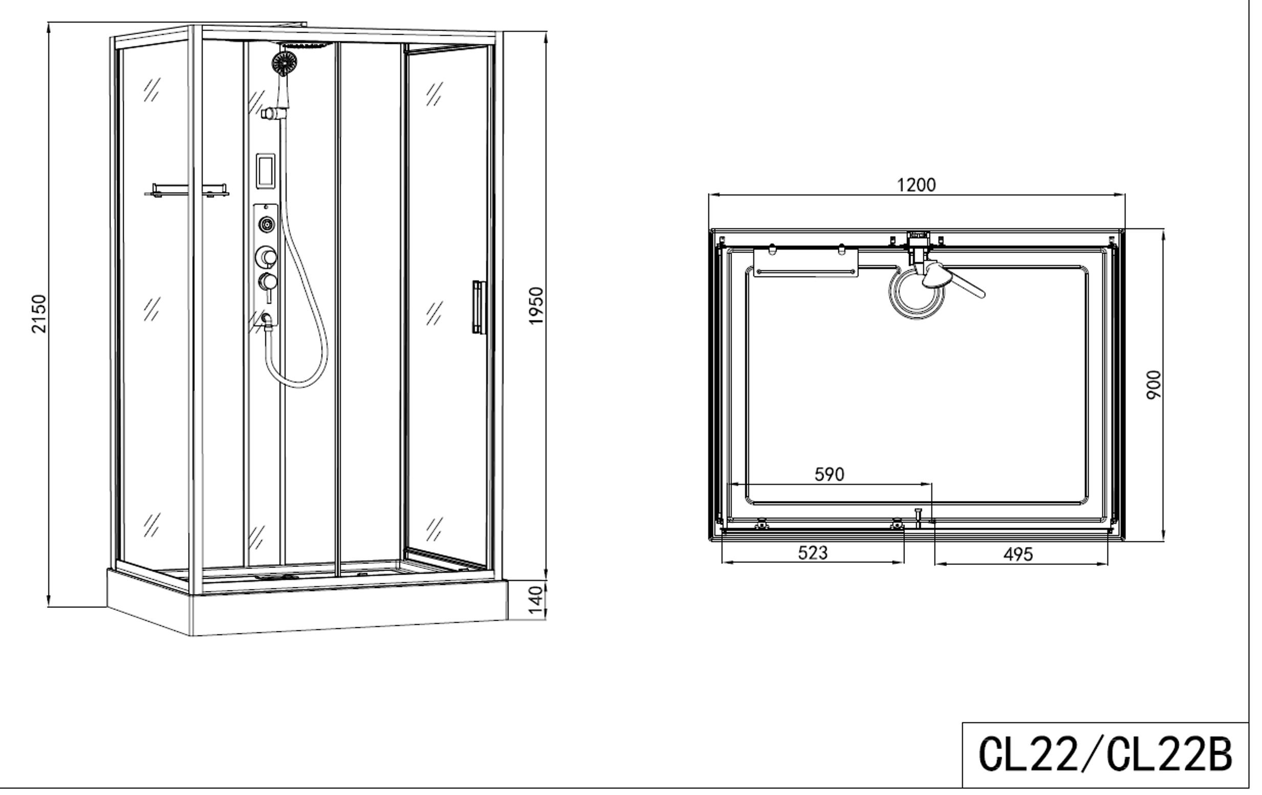 Cabina de ducha completa BOSTON - con montaje rápido 90 x 120 x 215 cm