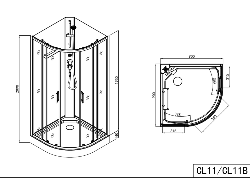 Cabina de ducha completa DALLAS - con montaje rápido 90 x 90 x 210 cm