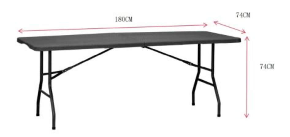 Folding table rattan look 180x74x74 cm