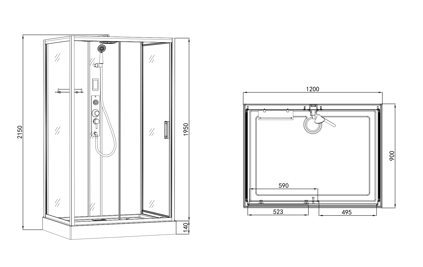 Complete shower enclosure BOSTON BLACK - with quick assembly 90 x 120 x 215 cm