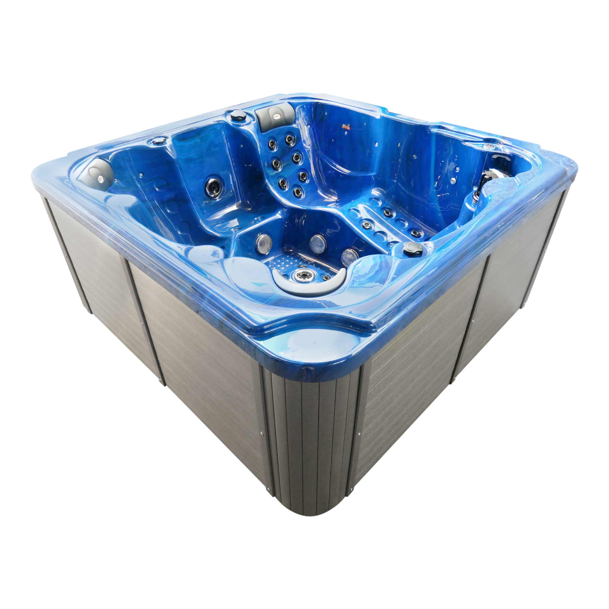 Bañera de hidromasaje exterior OASIS Maxi BLUE MARBLE con peldaños y cubierta 210x210x95 cm resistente a las heladas