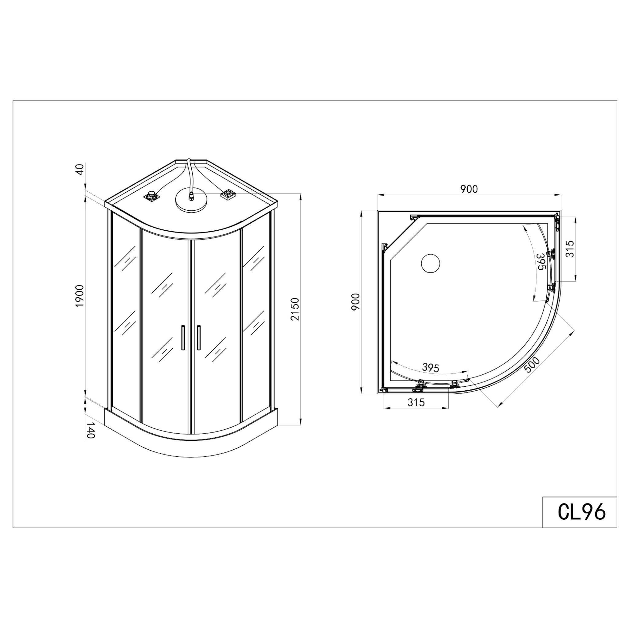 Cabina de ducha completa SCALA BLACK con montaje rápido 90x90x215 cm