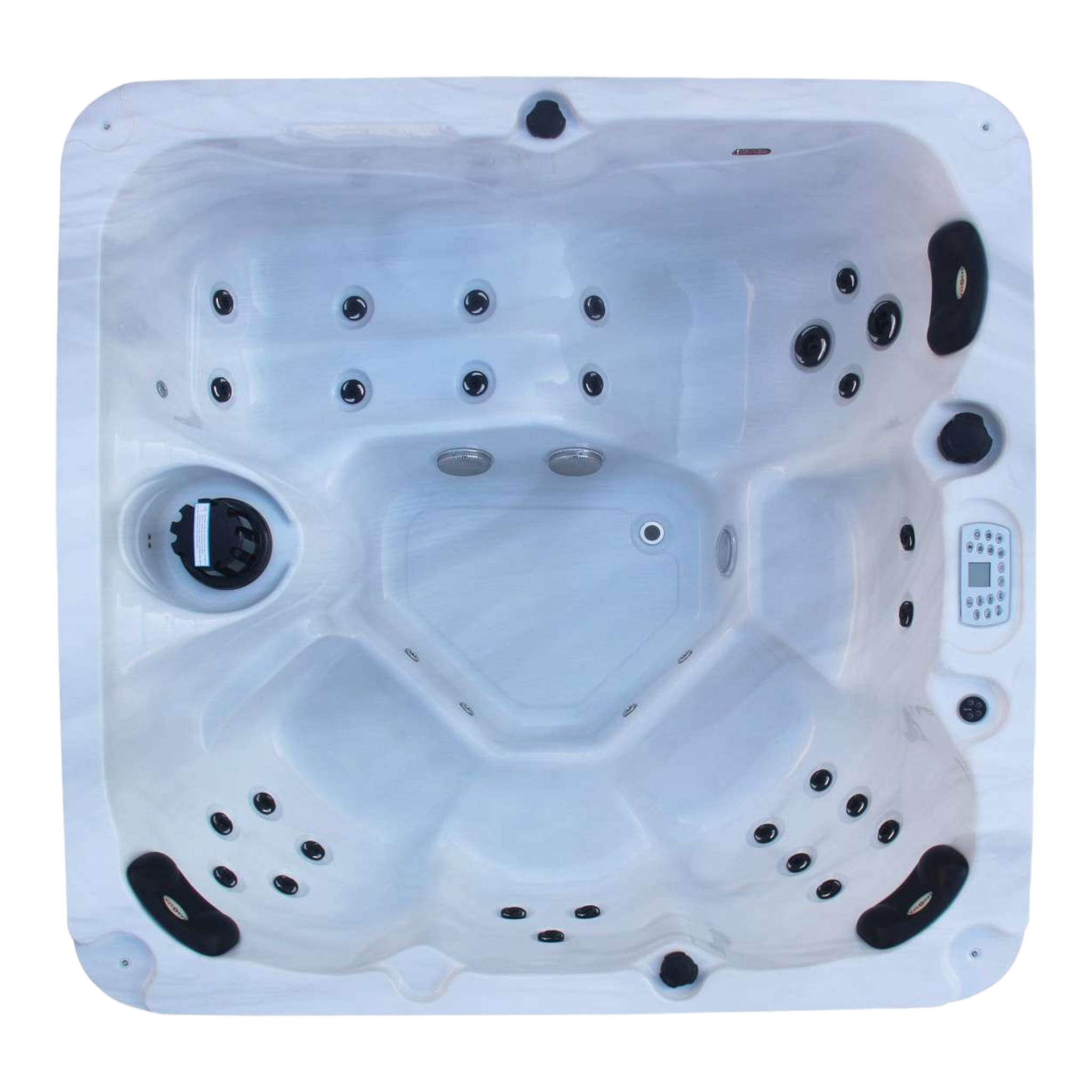 Outdoorwhirlpool PALMA WHITE MARBLE inkl. Abdeckung und Stiege 190x190x86 cm frostsicher