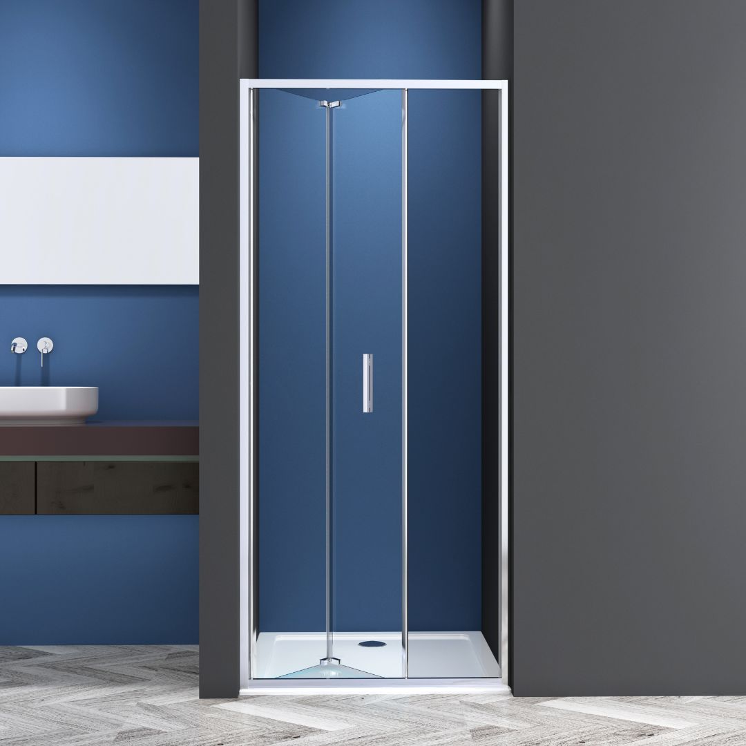 Corner shower cabin with two sliding doors, chrome in 2 different sizes