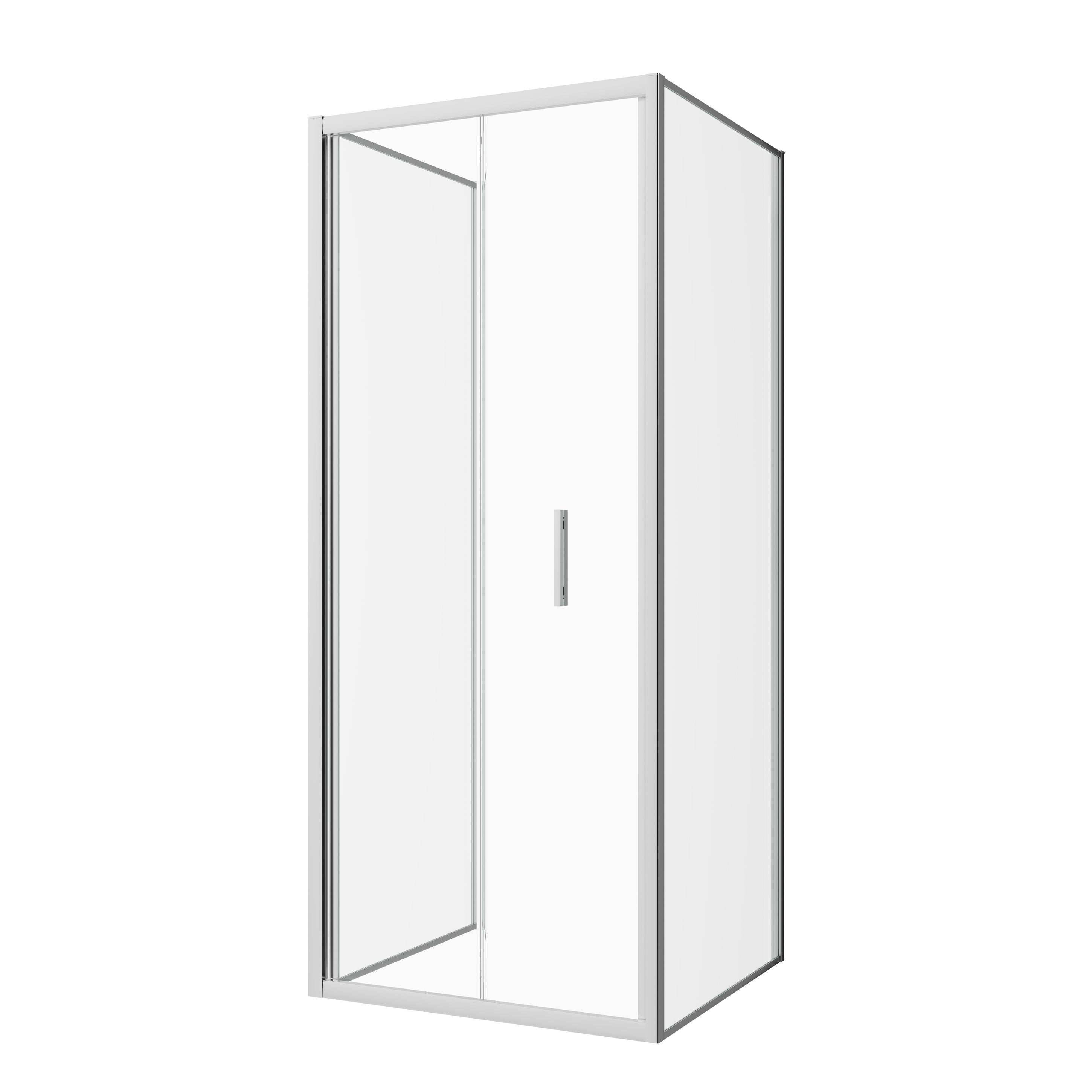 Corner shower cabin with two sliding doors, chrome in 2 different sizes