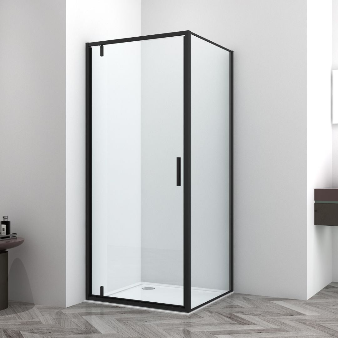 Corner shower cabin with two sliding doors, chrome in 2 different sizes