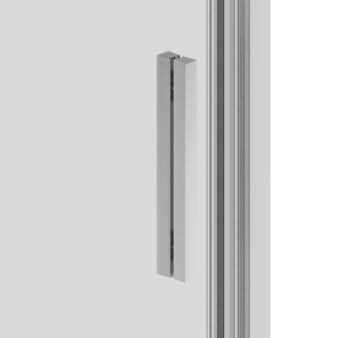 Corner shower cabin with two sliding doors, chrome in 2 different sizes