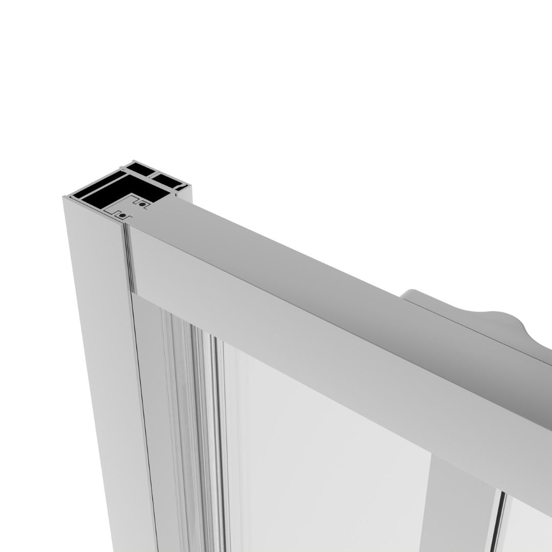 Corner shower cabin with two sliding doors, chrome in 2 different sizes