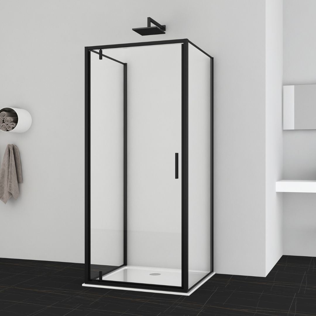 Corner shower cabin with two sliding doors, chrome in 2 different sizes
