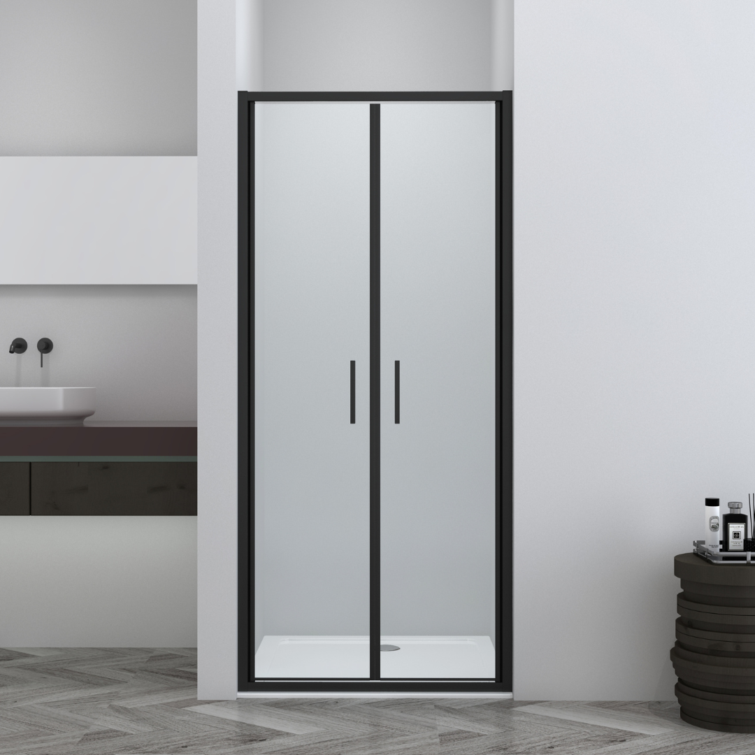 Corner shower cabin with two sliding doors, chrome in 2 different sizes