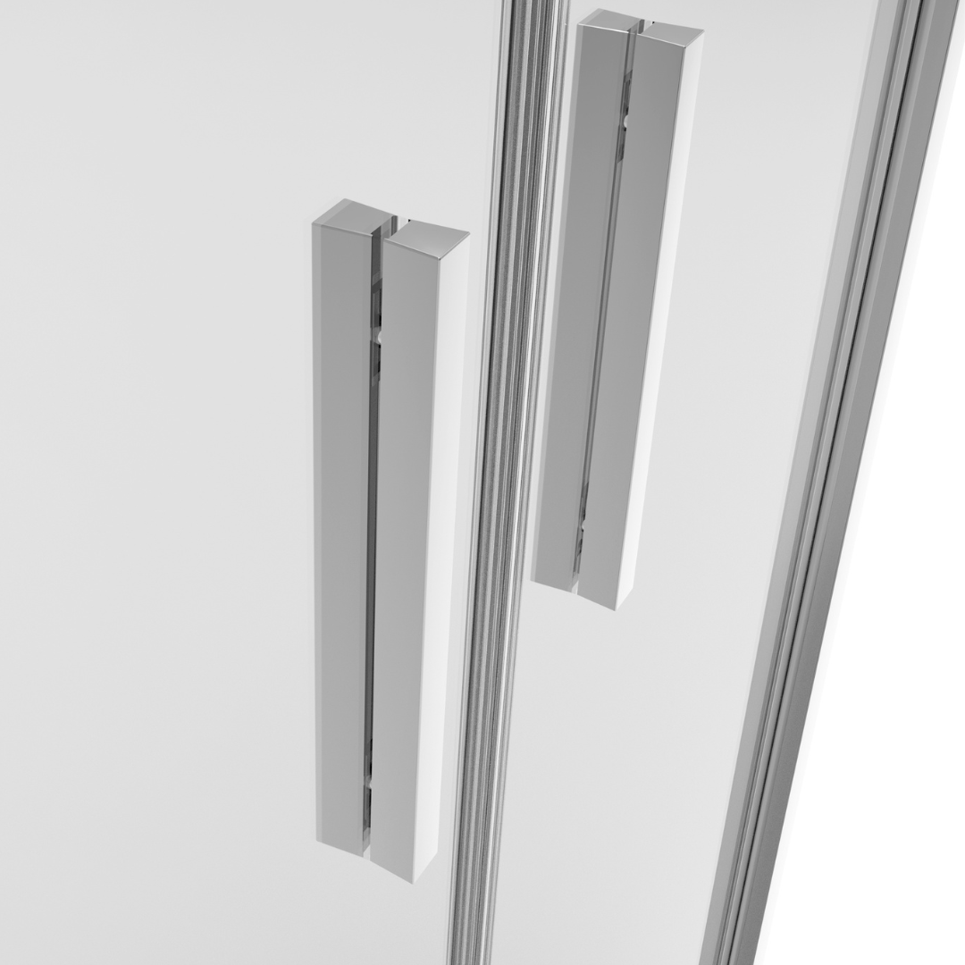 Corner shower cabin with two sliding doors, chrome in 2 different sizes