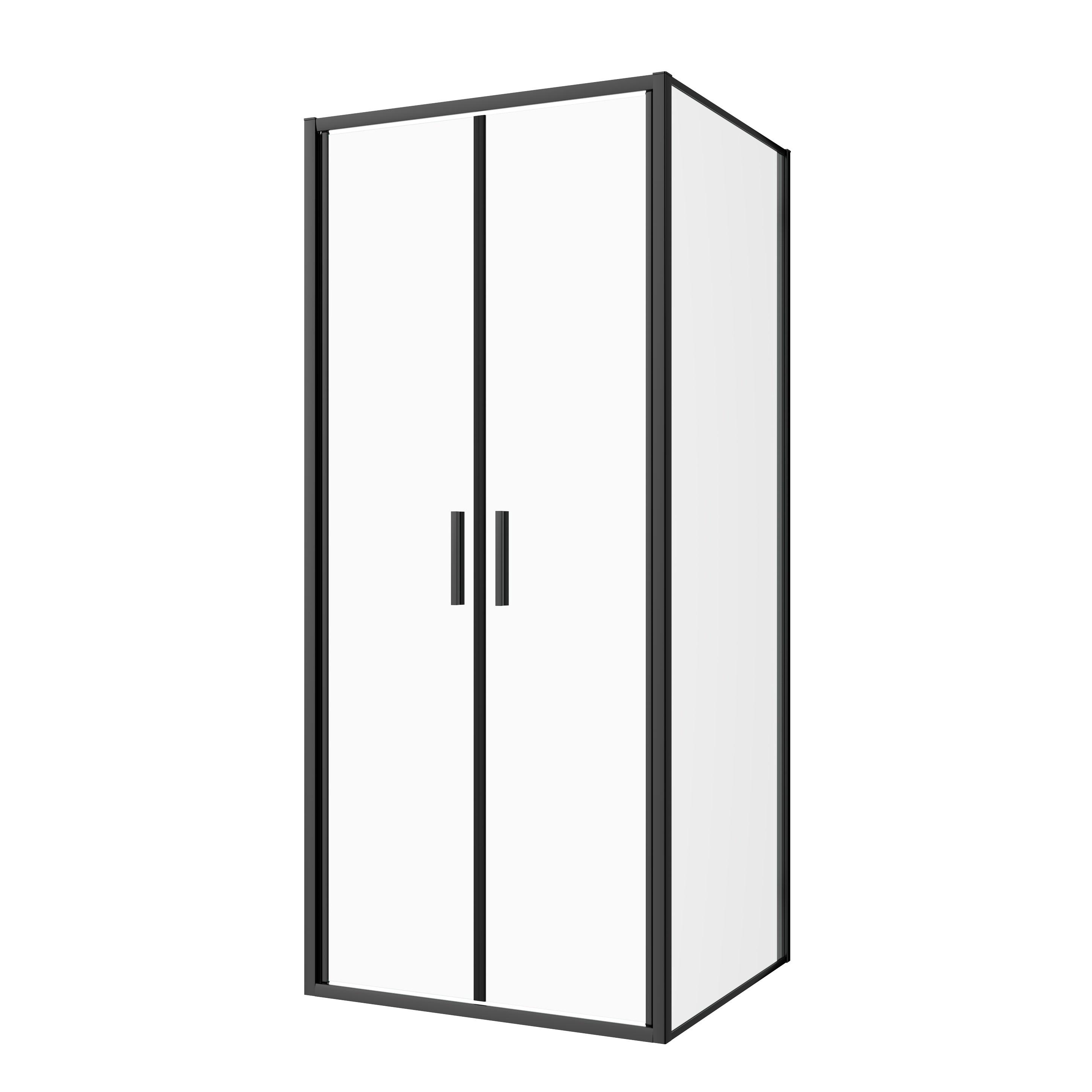 Corner shower cabin with two sliding doors, chrome in 2 different sizes