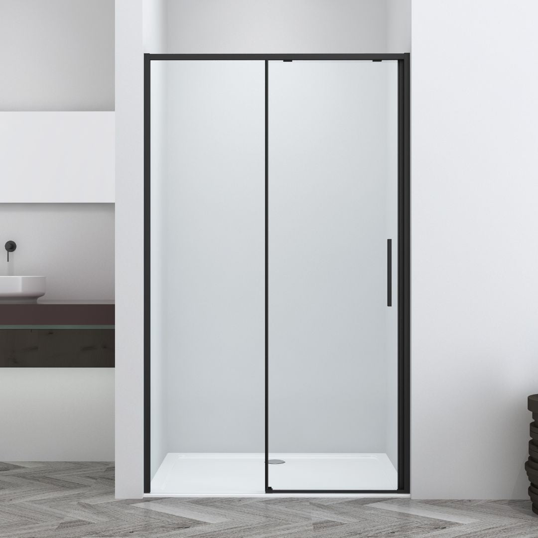 Corner shower cabin with two sliding doors, chrome in 2 different sizes