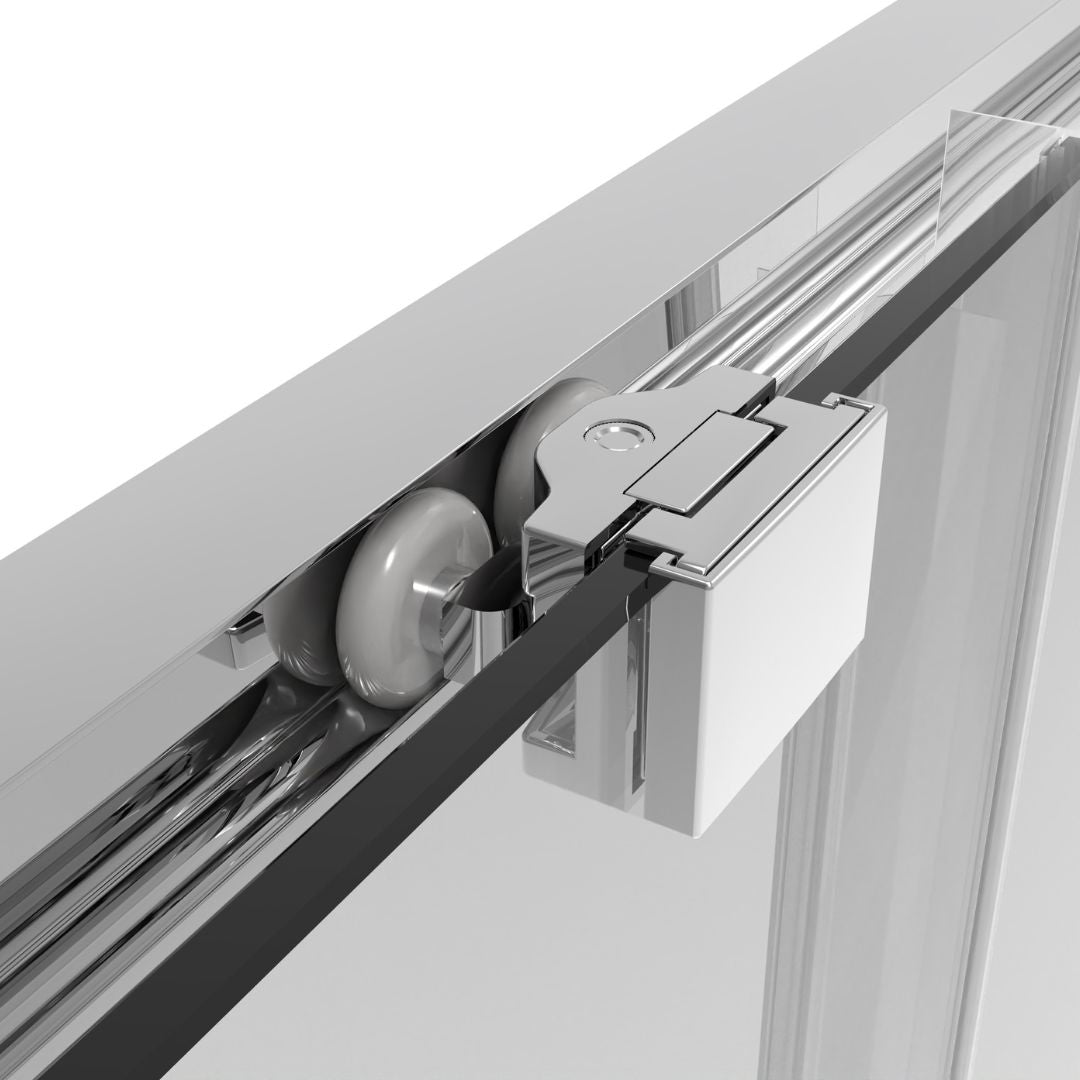 Corner shower cabin with two sliding doors, chrome in 2 different sizes