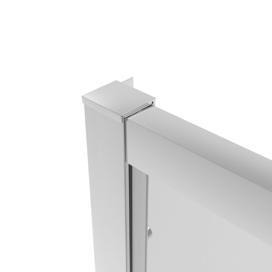 Corner shower cabin with two sliding doors, chrome in 2 different sizes