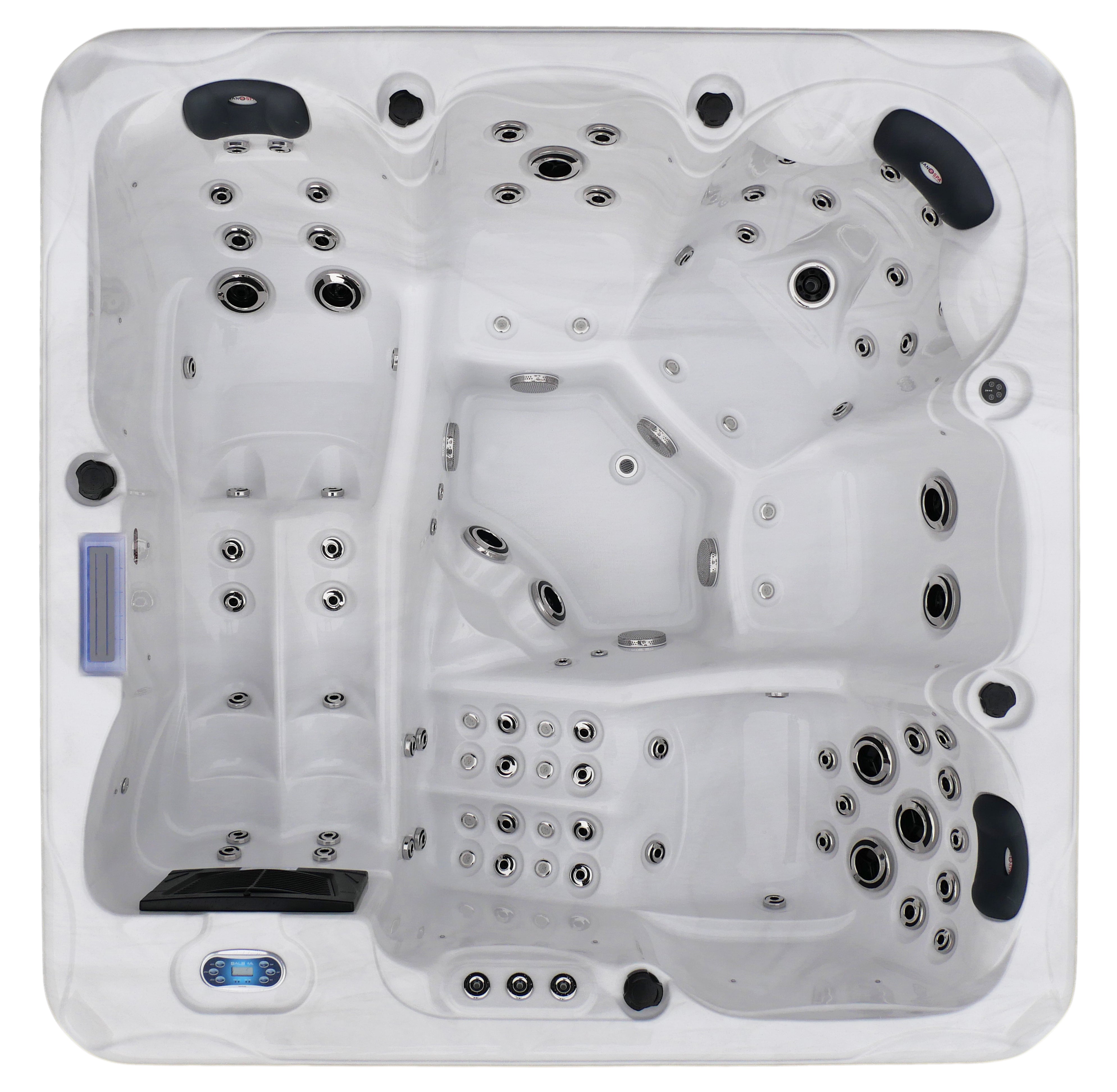 Outdoorwhirlpool HAWAII WHITE MARBLE inkl. Abdeckung und Stiege 220x220x95 cm frostsicher