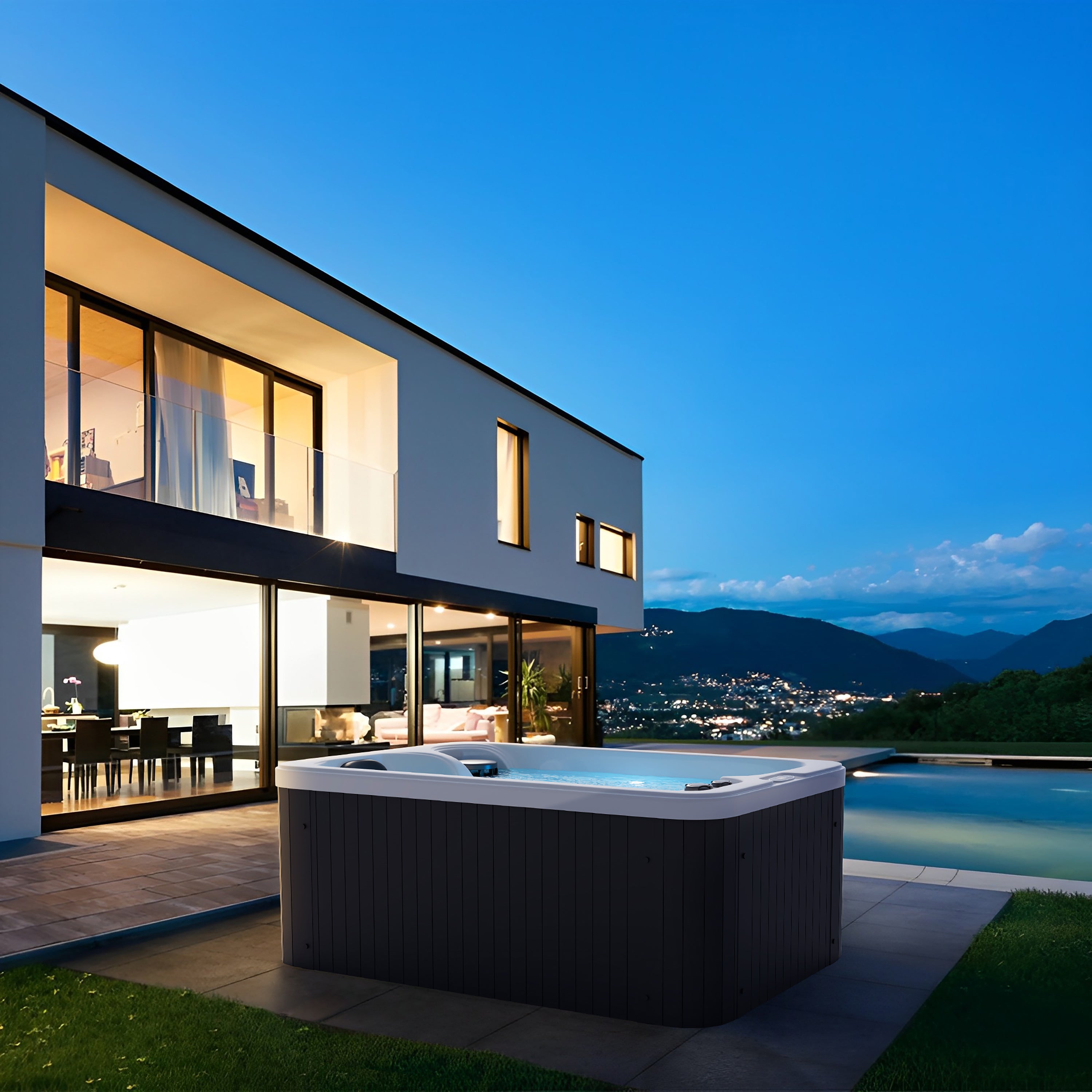 Outdoor Whirlpool SPLIT WHITE MARBLE inkl. Abdeckung 175x115x70 cm frostsicher