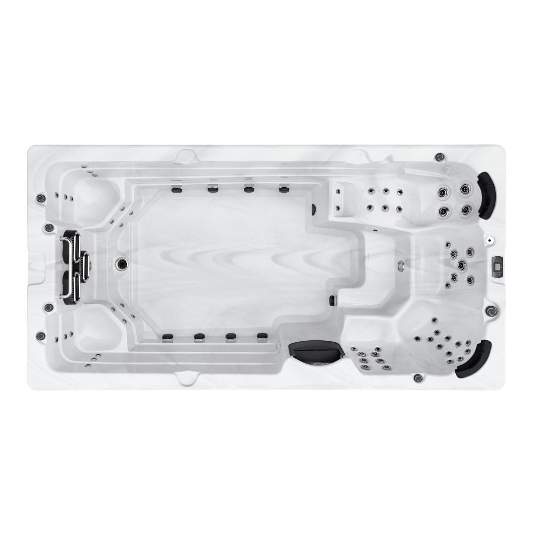 Swimspa MENORCA WHITE MARBLE inkl. Abdeckung und Stiege 450 x 228 x 131 cm frostsicher