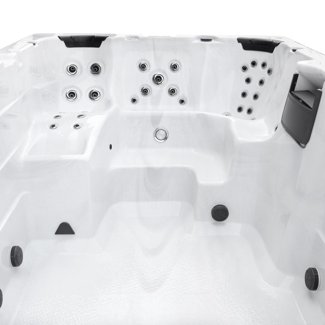 Swimspa MENORCA WHITE MARBLE inkl. Abdeckung und Stiege 450 x 228 x 131 cm frostsicher