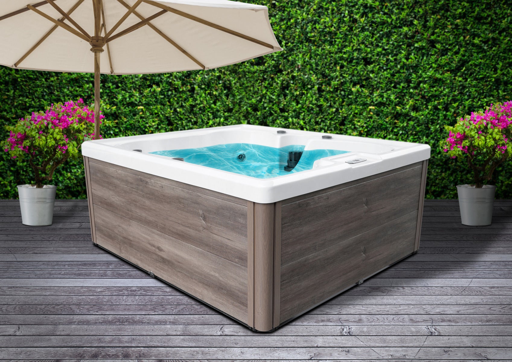 Outdoorwhirlpool Palermo WHITE MARBLE inkl. Abdeckung 180x160x76 cm frostsicher