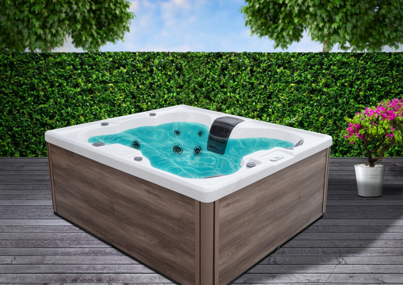 Outdoorwhirlpool Catania WHITE MARBLE inkl. Abdeckung 210x180x82 cm frostsicher