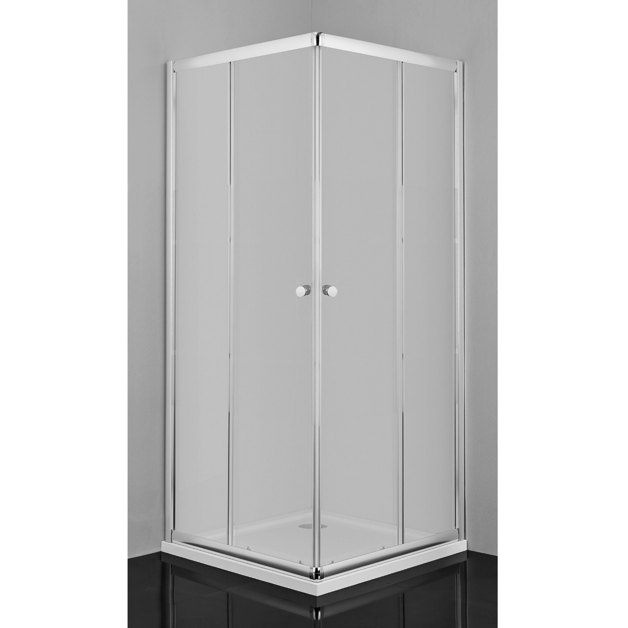 Corner shower cubicle with two sliding doors in 2 different sizes