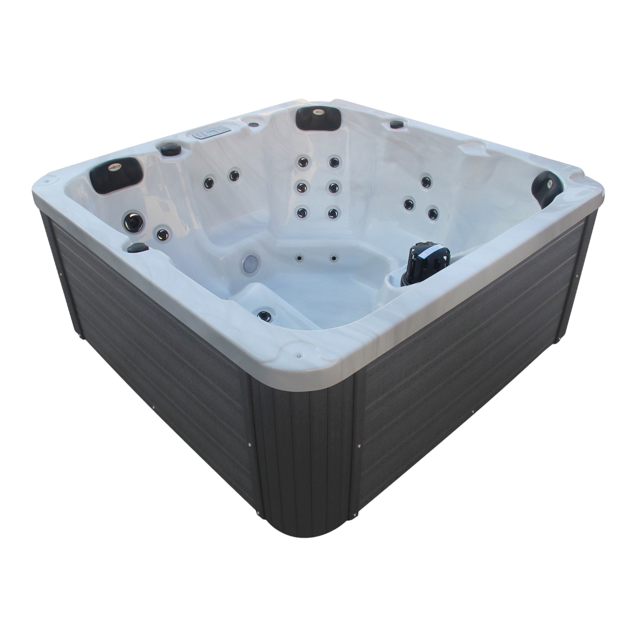 Outdoorwhirlpool PALMA WHITE MARBLE inkl. Abdeckung und Stiege 190x190x86 cm frostsicher