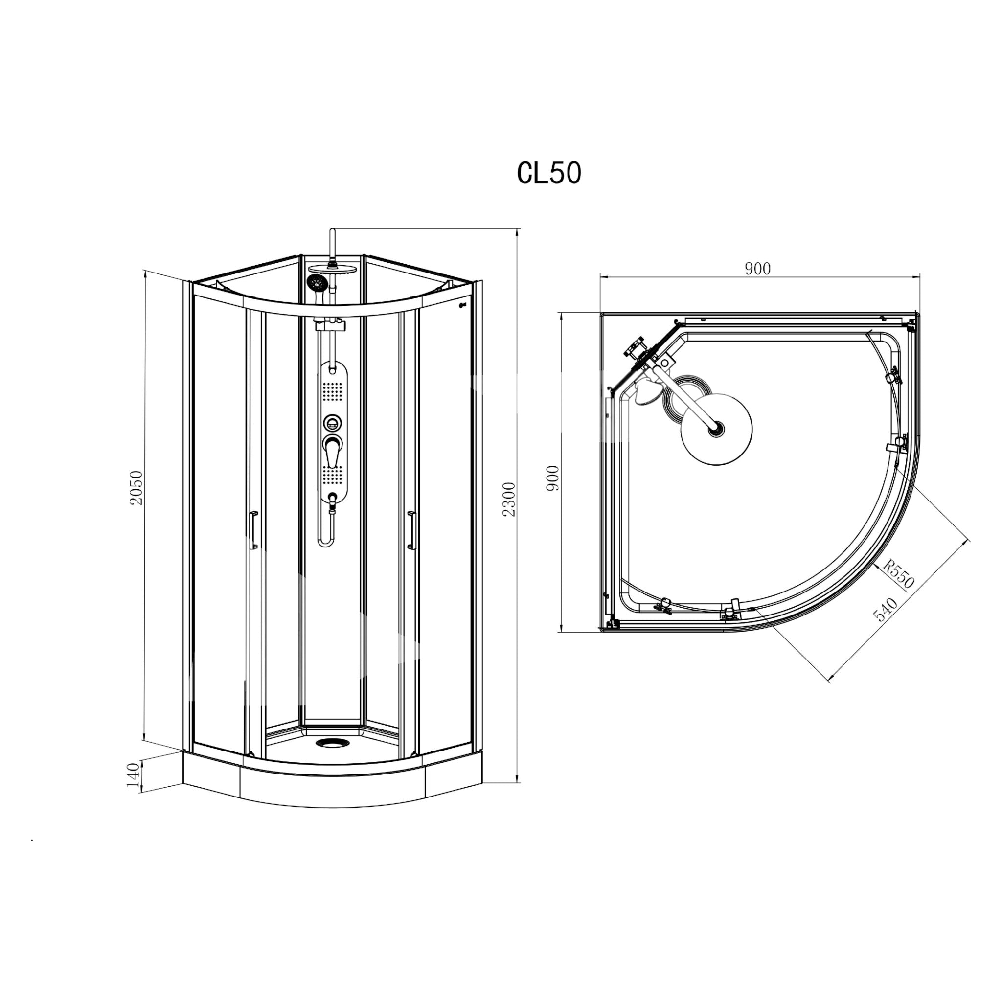 Complete shower enclosure EPIC 1 with quick assembly 90x90x235 cm