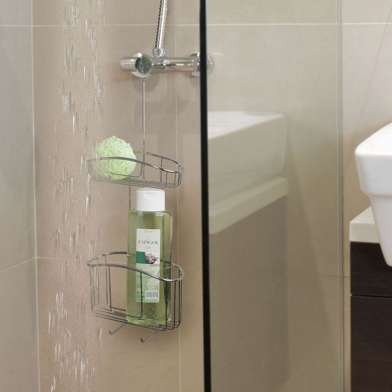 2 tier shower basket with hooks