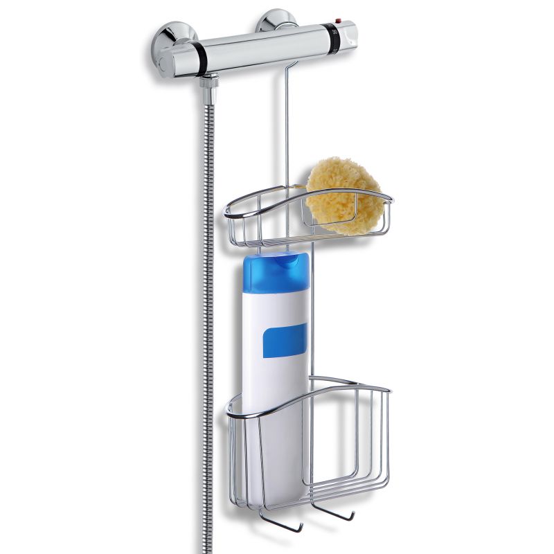2 tier shower basket with hooks