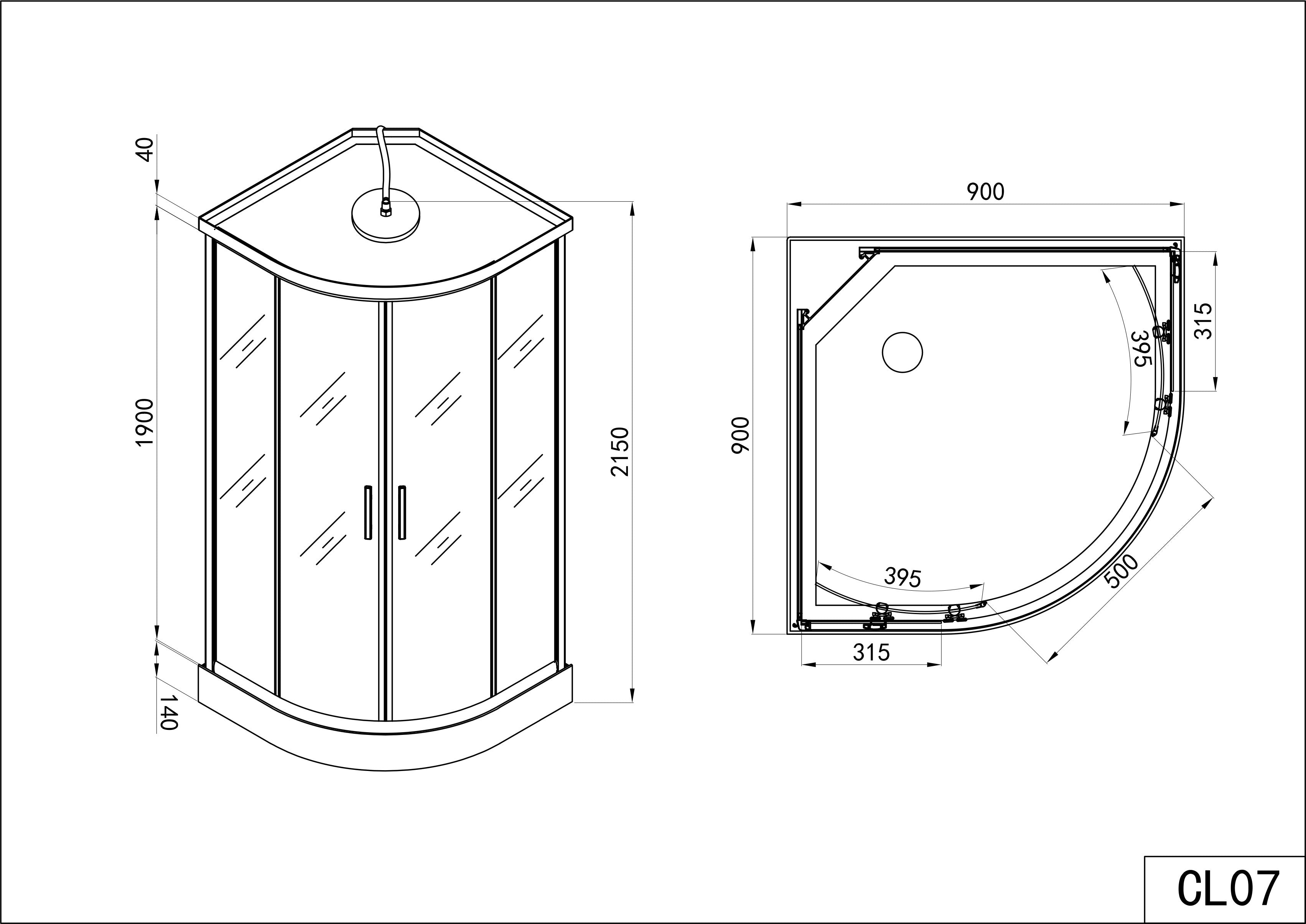 Complete shower enclosure PUNTO BLACK with quick assembly 90x90x215 cm