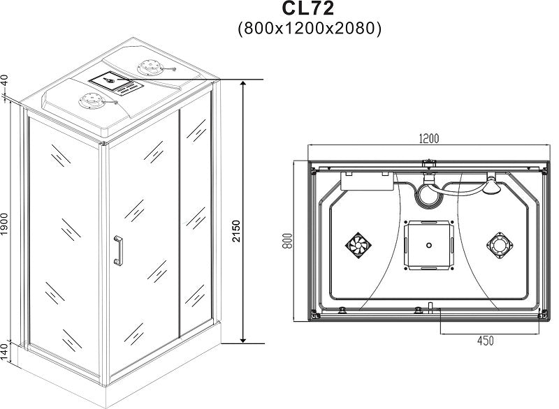 Cabina de ducha completa TREND 3 con montaje rápido 80x120x215 cm