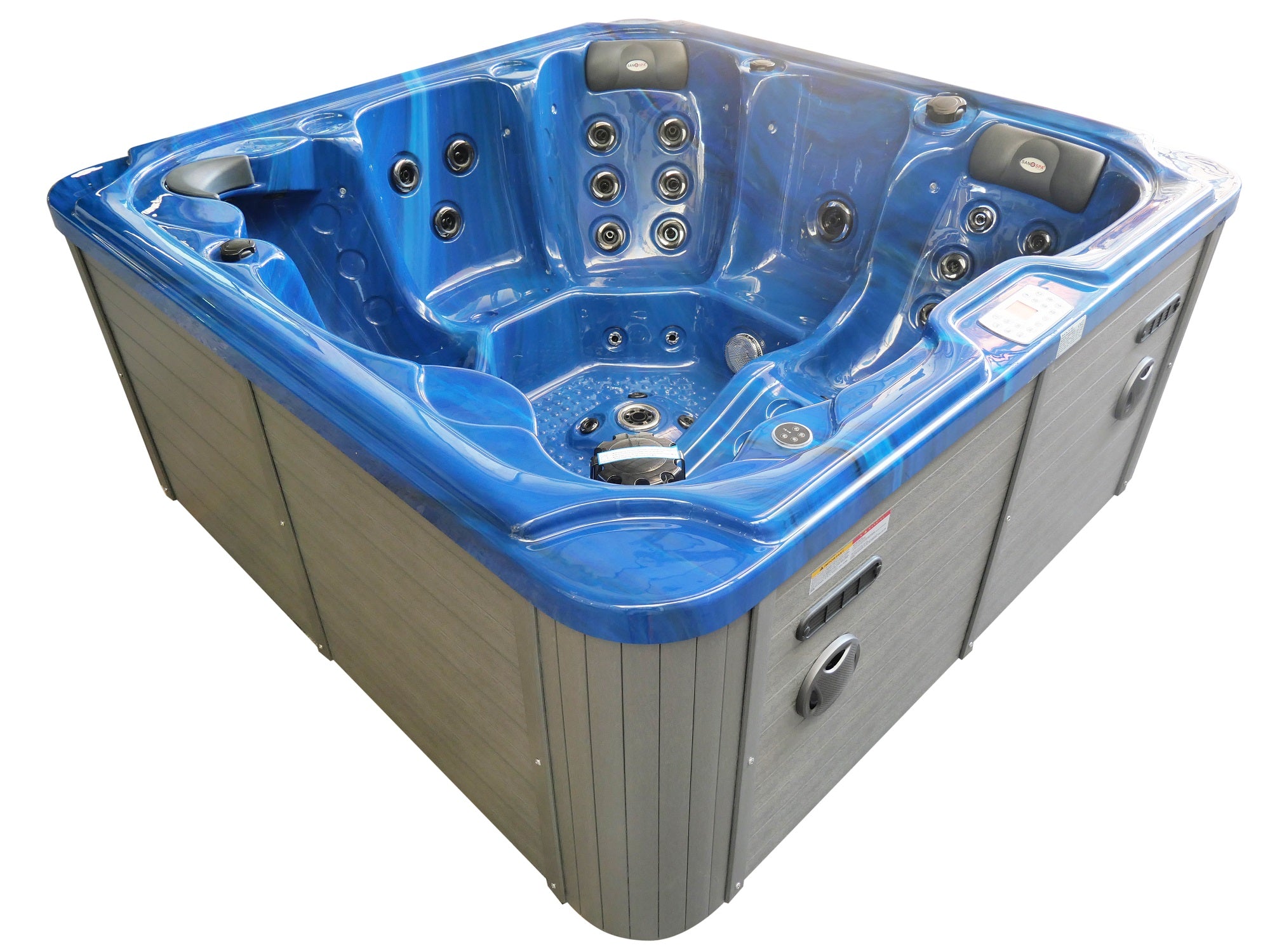 Bañera de hidromasaje exterior OASIS Maxi BLUE MARBLE con peldaños y cubierta 210x210x95 cm resistente a las heladas