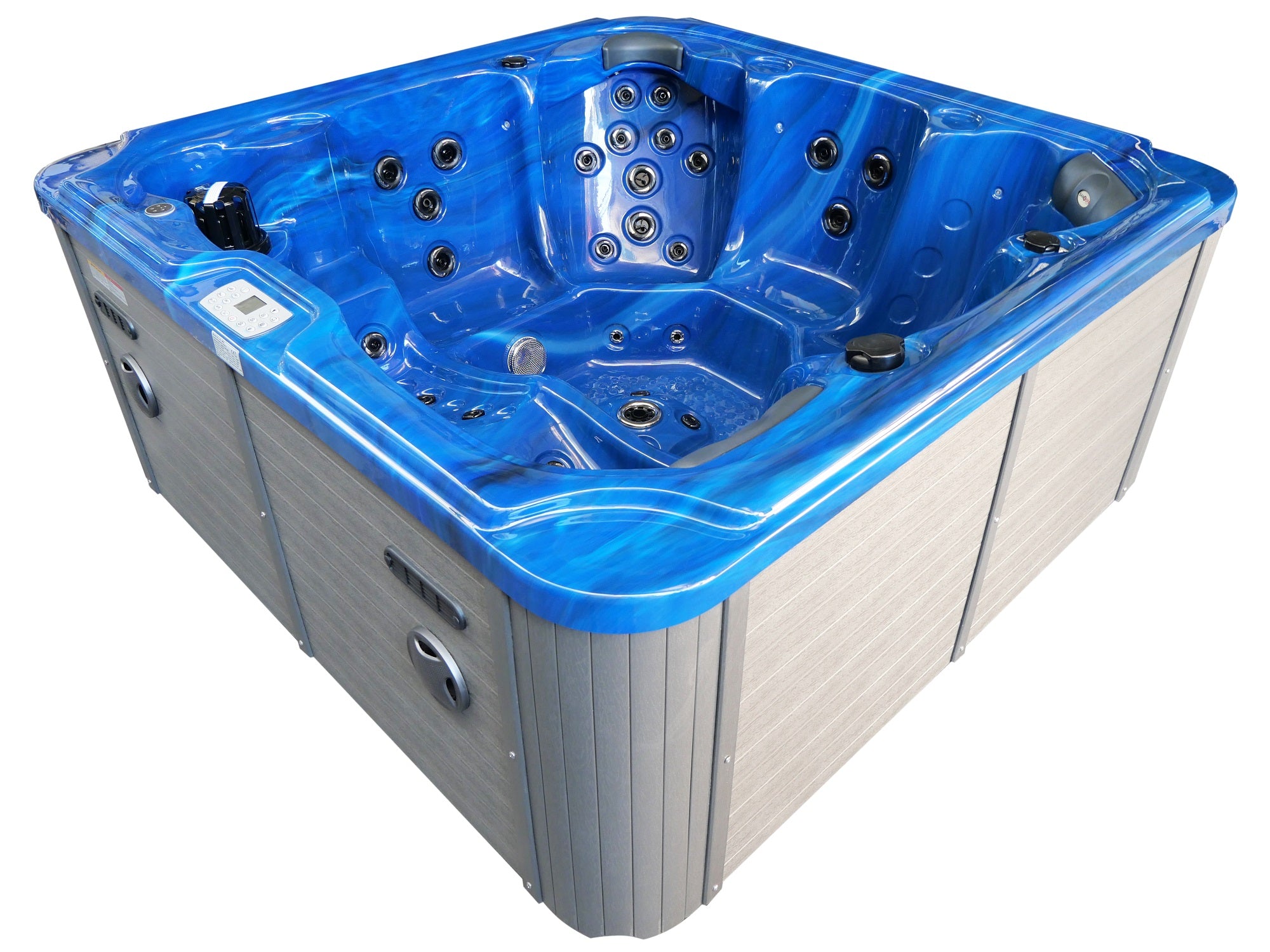 Bañera de hidromasaje exterior OASIS Maxi BLUE MARBLE con peldaños y cubierta 210x210x95 cm resistente a las heladas