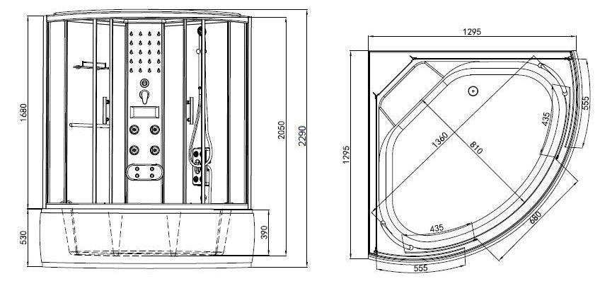 Combinación completa de cabina de ducha CUBA 130x130x229 cm