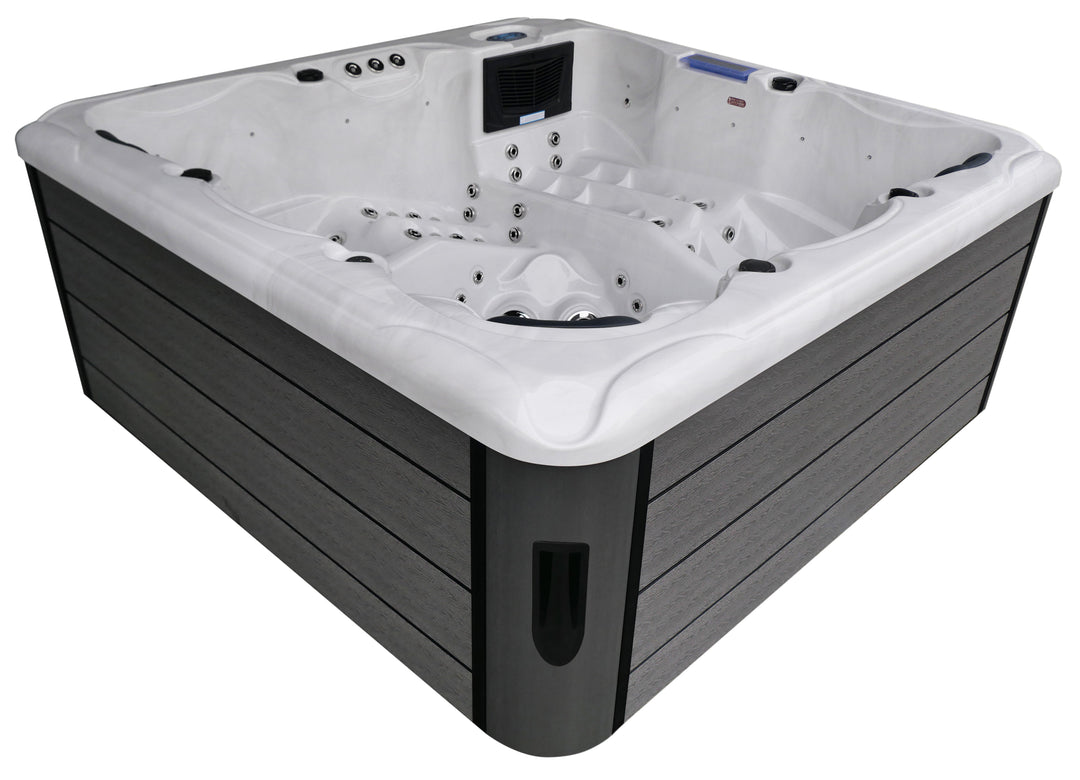 Outdoorwhirlpool HAWAII WHITE MARBLE inkl. Abdeckung und Stiege 220x220x95 cm