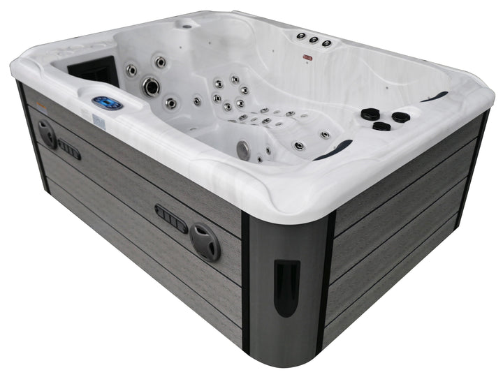 Outdoor Whirlpool MAURITIUS WHITE MARBLE inkl. Stiege und Abdeckung 210x160x90 cm