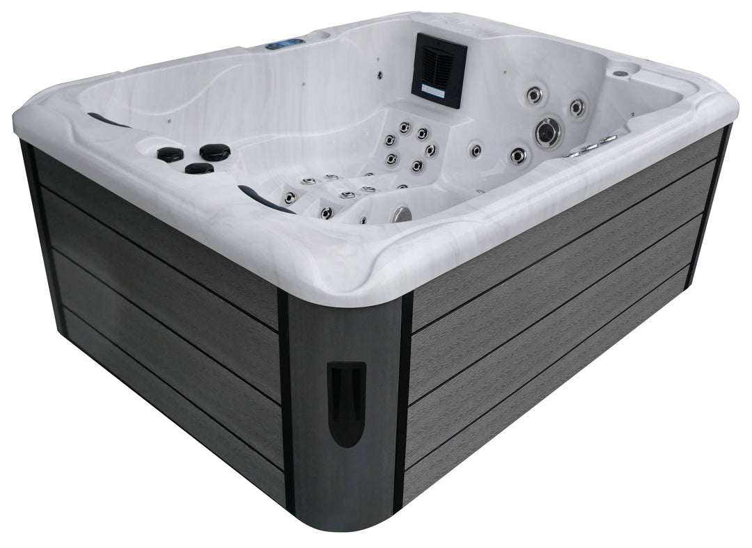 Outdoor Whirlpool MAURITIUS WHITE MARBLE inkl. Stiege und Abdeckung 210x160x90 cm