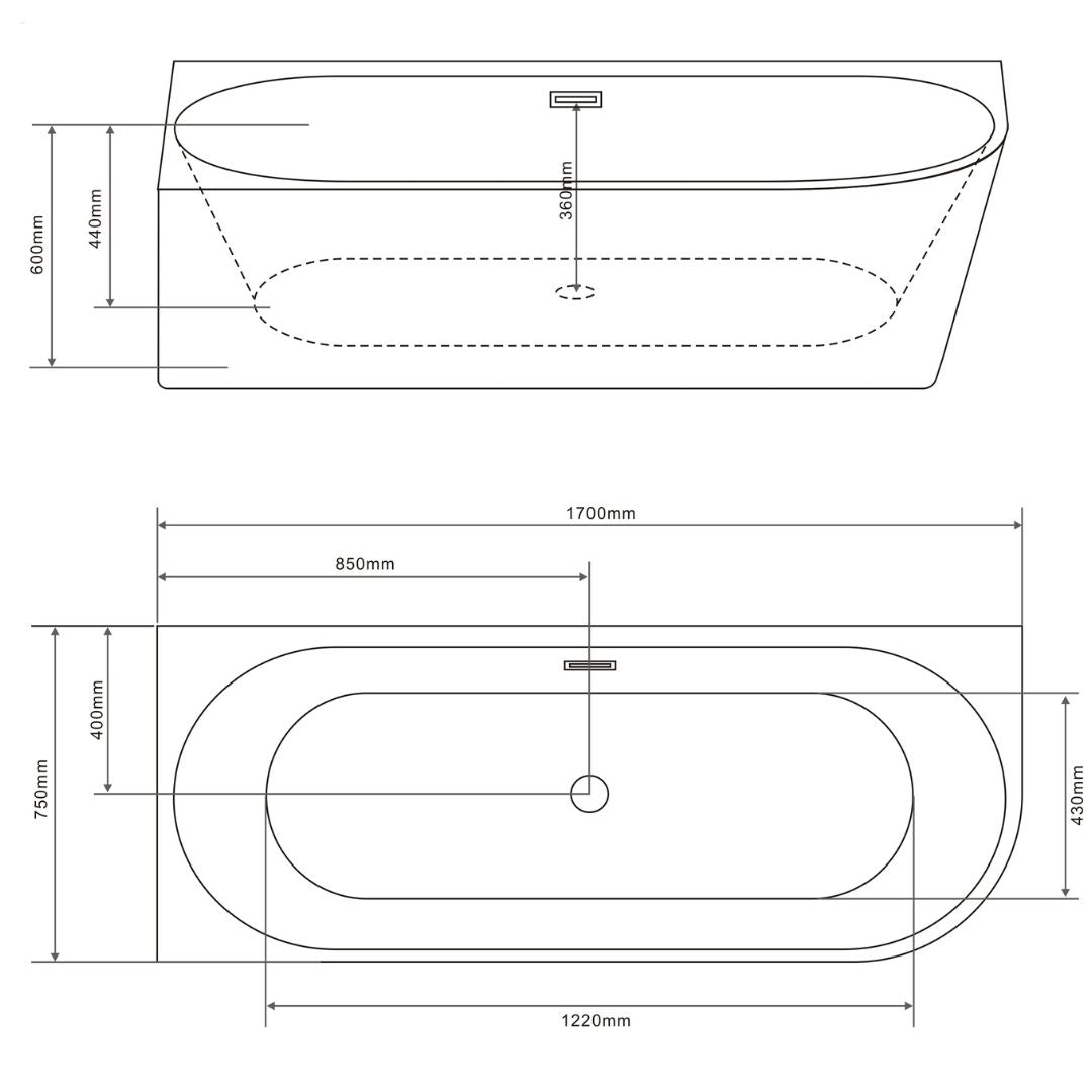 Corner bathtub Faro 170 x 75 x 56 cm