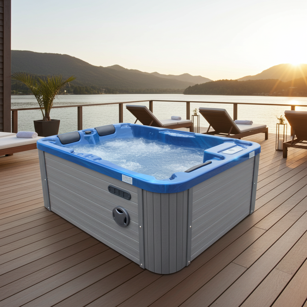 Outdoorwhirlpool Modena BLUE MARBLE inkl. Abdeckung 205x130x70 cm frostsicher