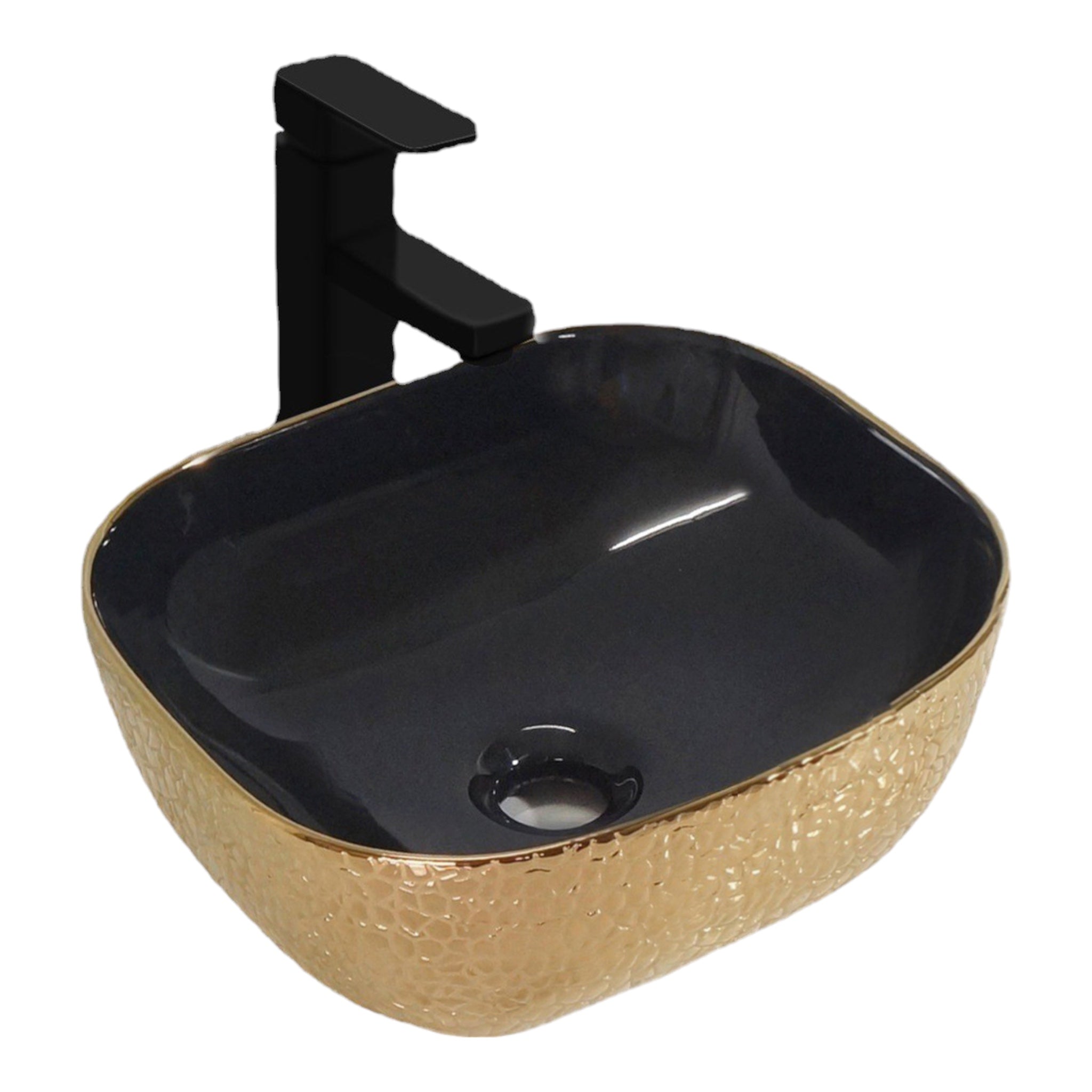 Ceramic countertop washbasin 42.5 x 42.5 x 14 cm | Black - Gold
