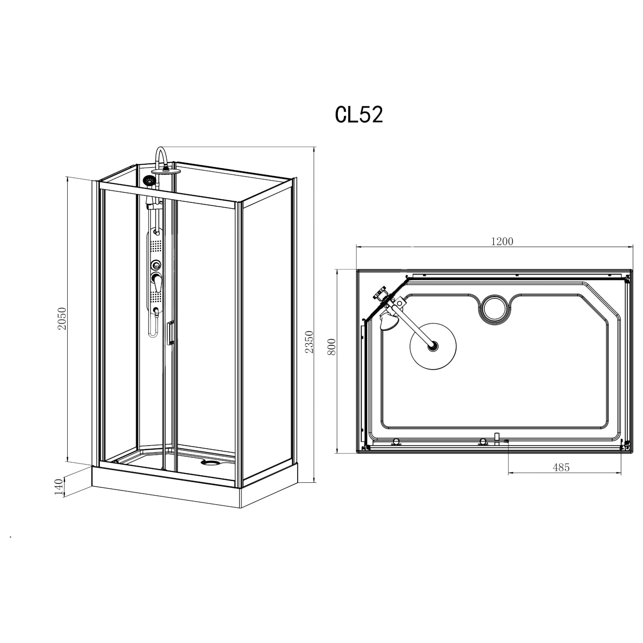 Complete shower cubicle EPIC 3 with quick assembly 80 x 120 x 235 cm