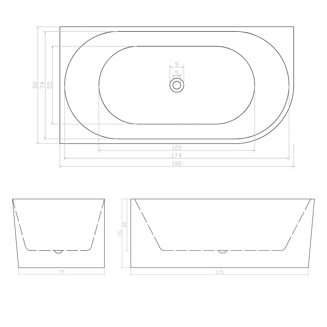 Corner bathtub Faro 170 x 75 x 56 cm