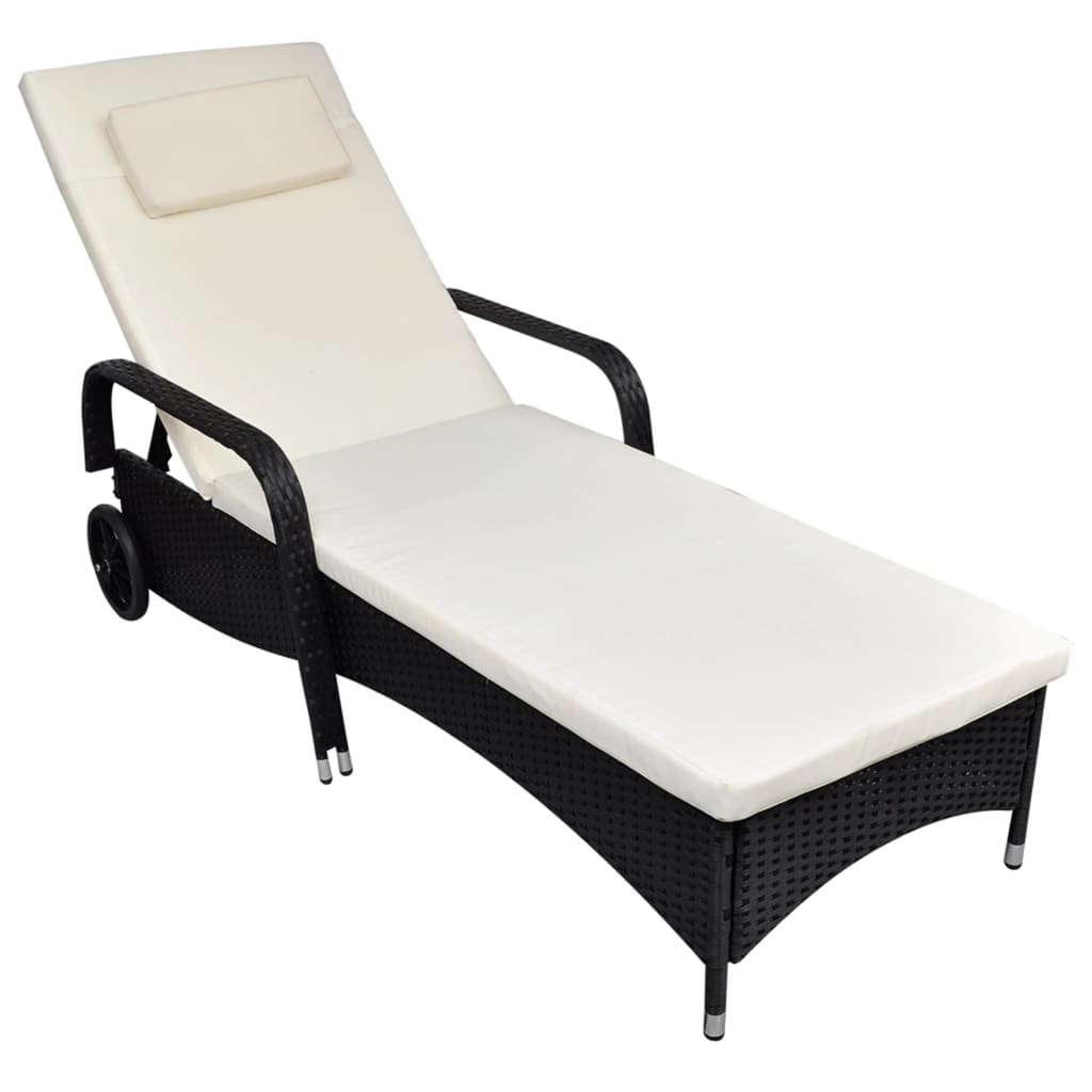 Sonnenliege mit Rollen Poly Rattan Schwarz